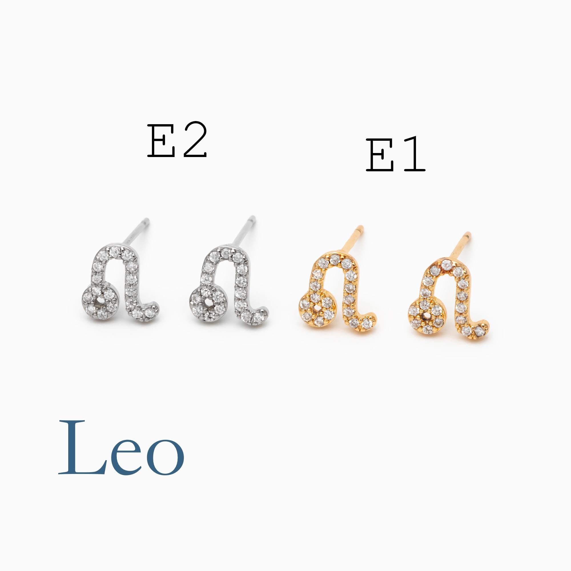 2pcs CZ pave Zodiac Constellation Stud Earrings, 18K Gold/ Rhodium plated Brass, Dainty Sign Earrings (GB-4768)