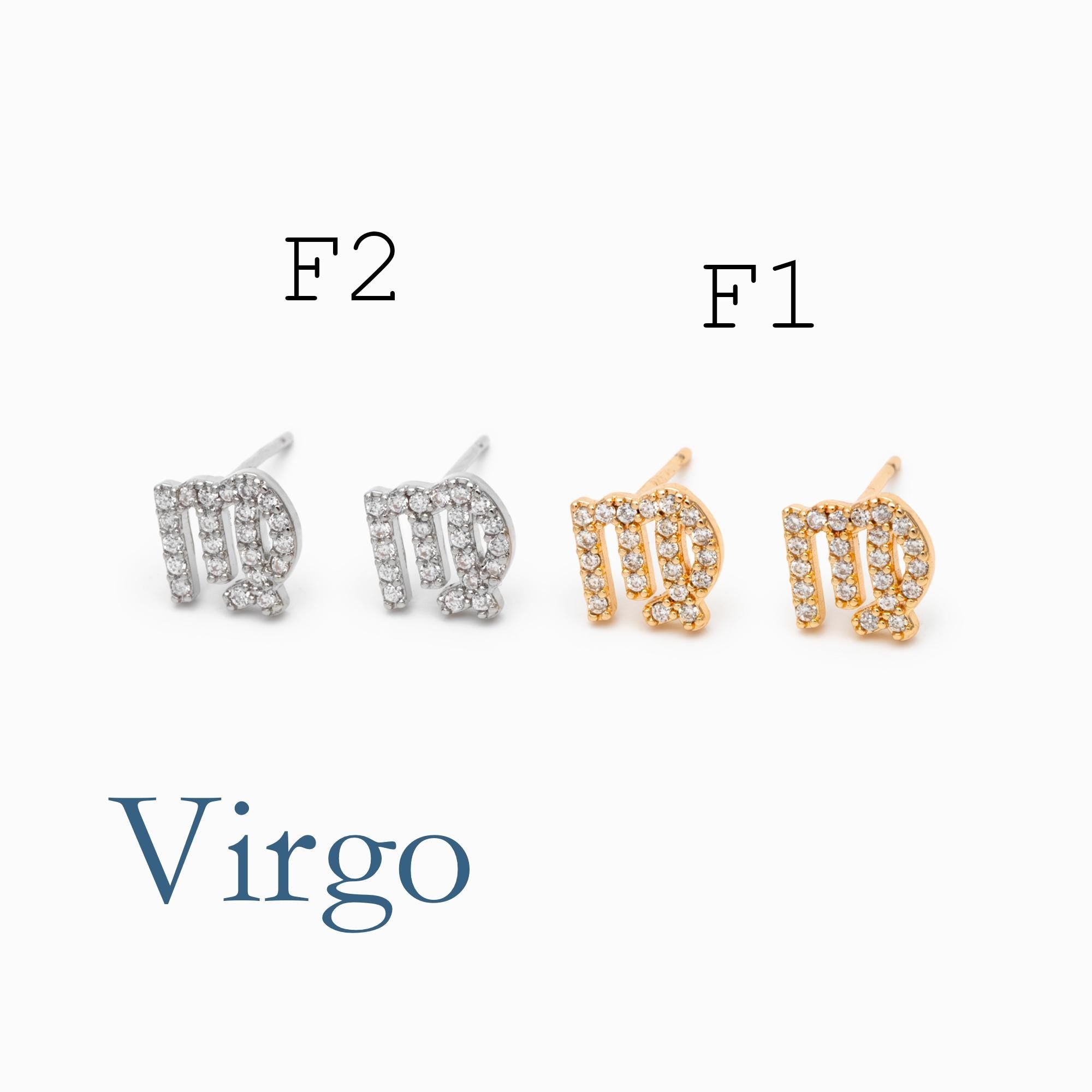 2pcs CZ pave Zodiac Constellation Stud Earrings, 18K Gold/ Rhodium plated Brass, Dainty Sign Earrings (GB-4768)