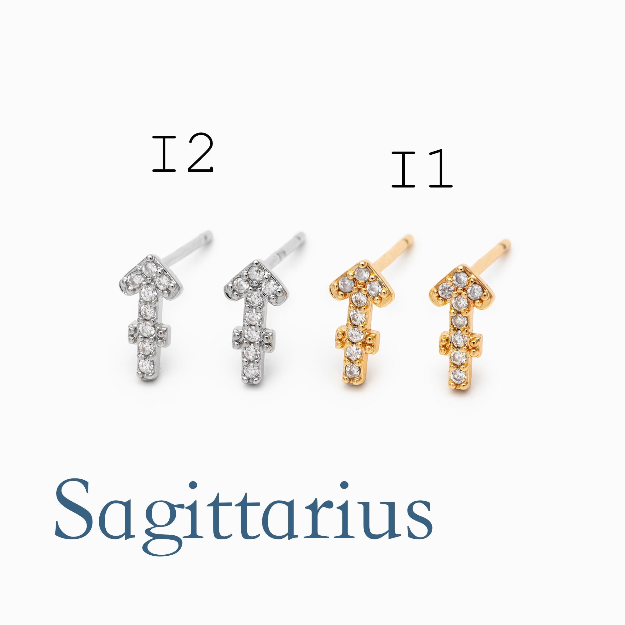 2pcs CZ pave Zodiac Constellation Stud Earrings, 18K Gold/ Rhodium plated Brass, Dainty Sign Earrings (GB-4768)