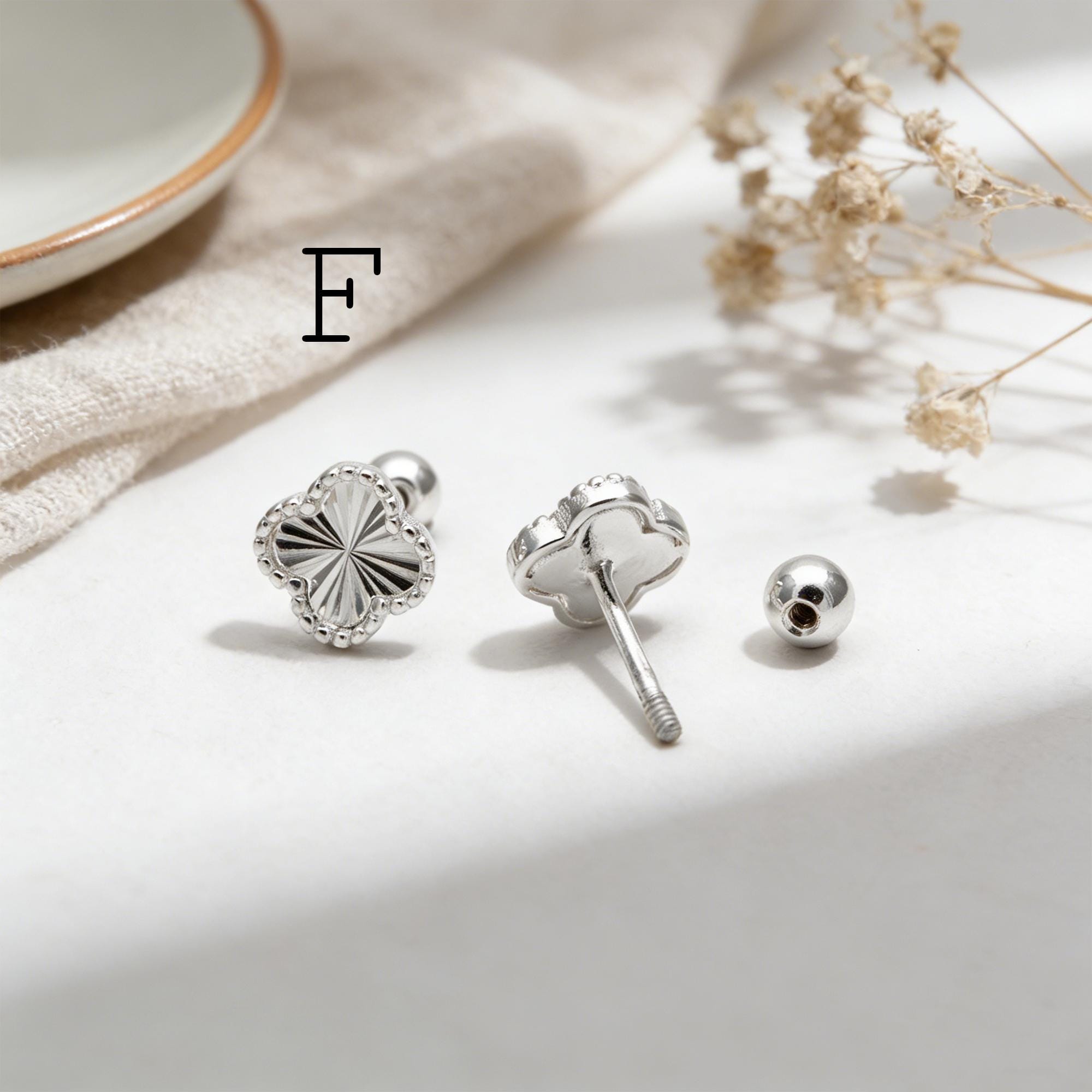 Sterling Silver Stud Earring, Screw Back, Knot/ Heart/ Butterfly/ Bow/ Clover (CY-064)/ 1 pair