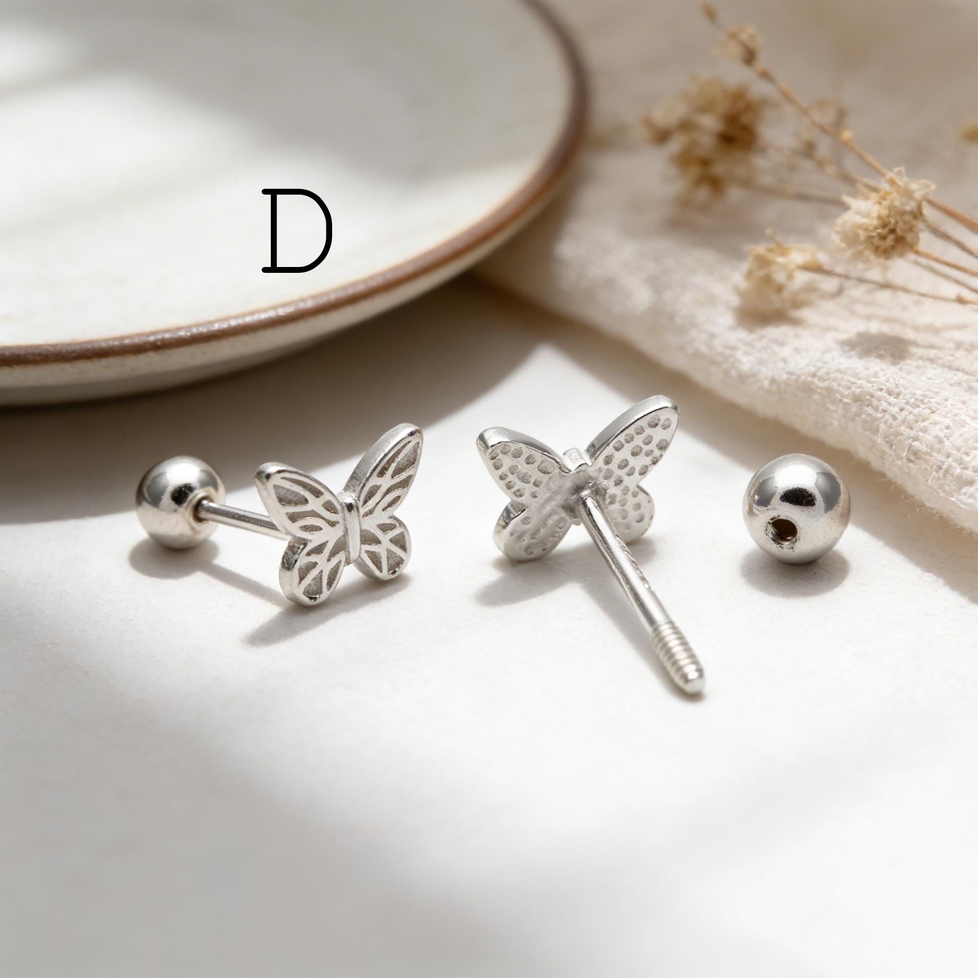 Sterling Silver Stud Earring, Screw Back, Knot/ Heart/ Butterfly/ Bow/ Clover (CY-064)/ 1 pair