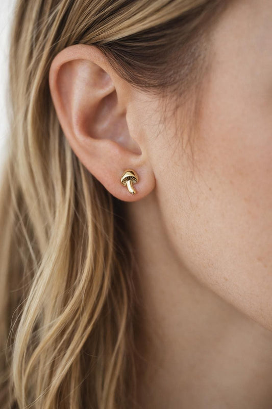 10pcs Gold Mushroom Stud Earrings, 18K Gold plated Brass, Minimalist Stud Earring (GB-4659)