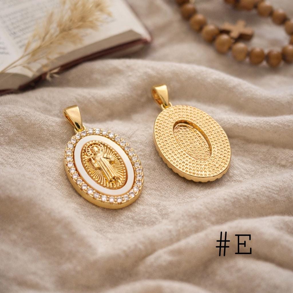 4pcs Gold Virgin Mother Mary Charm Connectors, Catholic Baptism Lady Guadalupe Charm, Medallion Religious Jewelry Craft (GB-4395)
