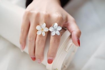 4pcs Gold/ Silver Enamel White Flower Ring, Everyday Ring, Dainty Rings, Adjustable Ring (#JZ-012)