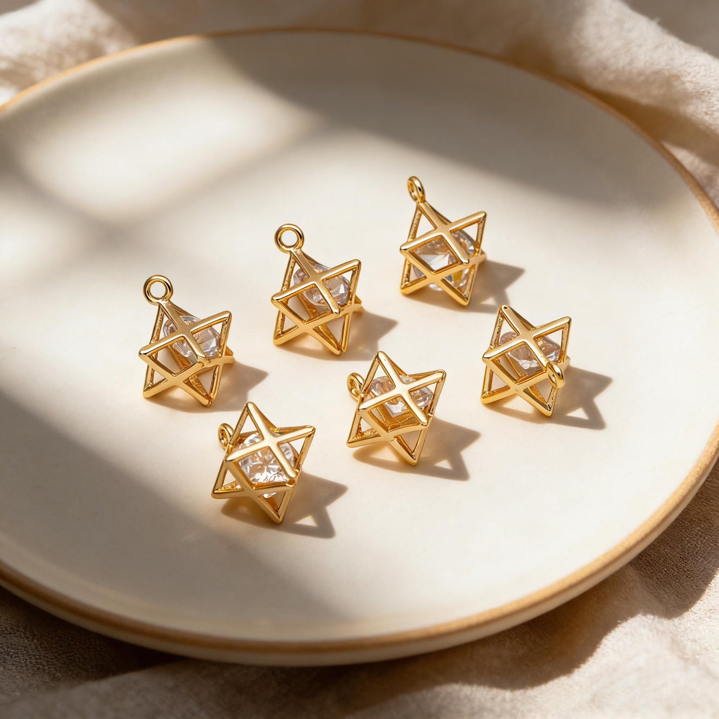 4pcs Gold 8-Point Star Pendant, Geometric Charm for DIY Jewelry (GB-173)