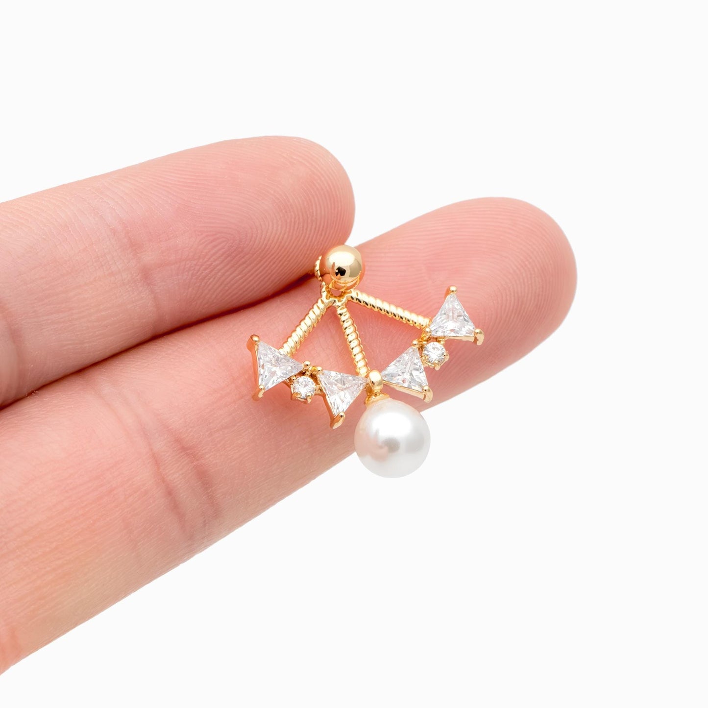 4pcs Elegant 6mm Glass Pearl & CZ Earrings, Gold-Plated Stud Earrings, Sparkling Chic Jewelry (GB-1625)