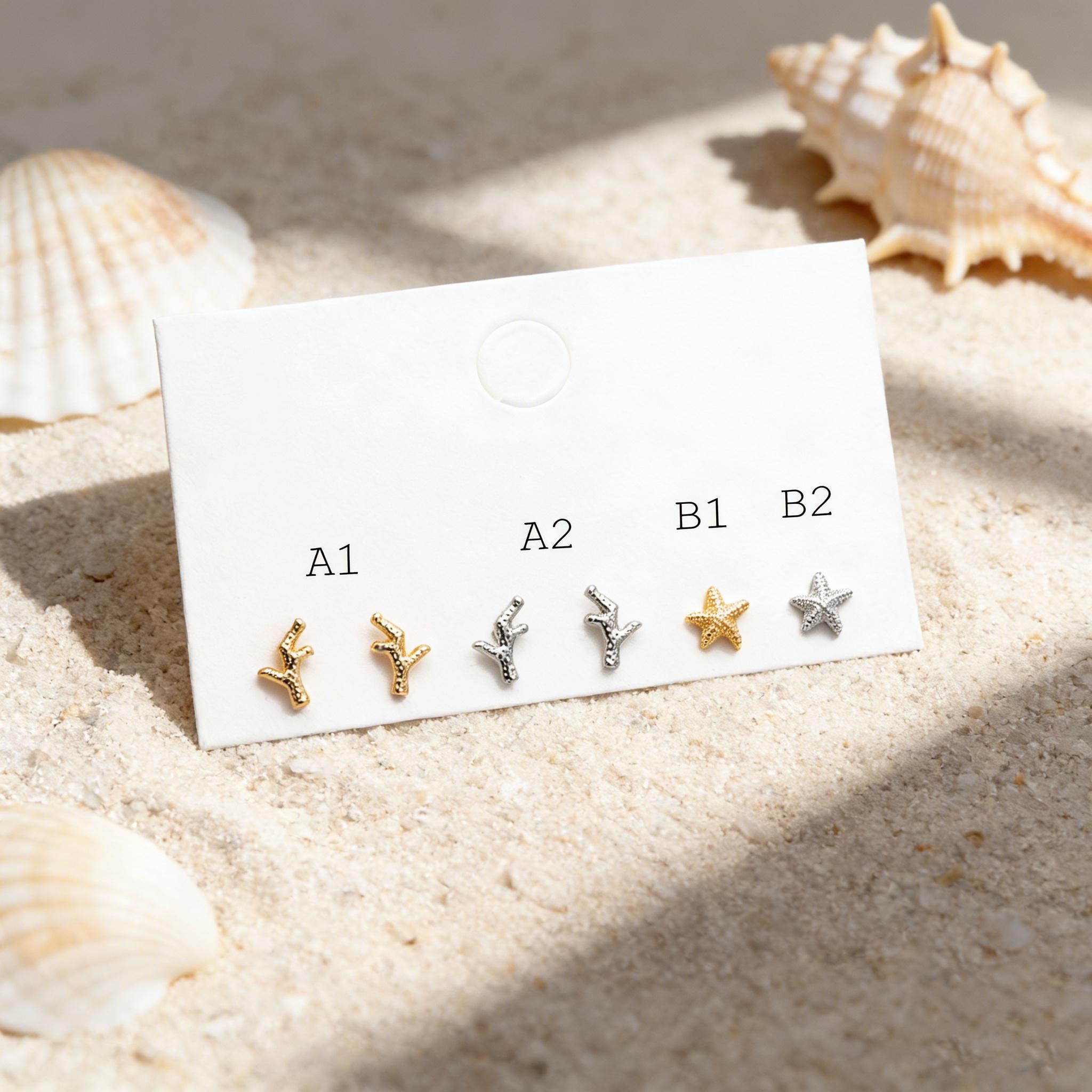 10pcs Gold/ Silver Coral Starfish Stud Earrings, Ocean Stud Earrings (#GB-4761)
