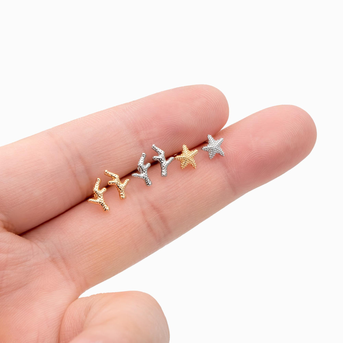 10pcs Gold/ Silver Coral Starfish Stud Earrings, Ocean Stud Earrings (#GB-4761)