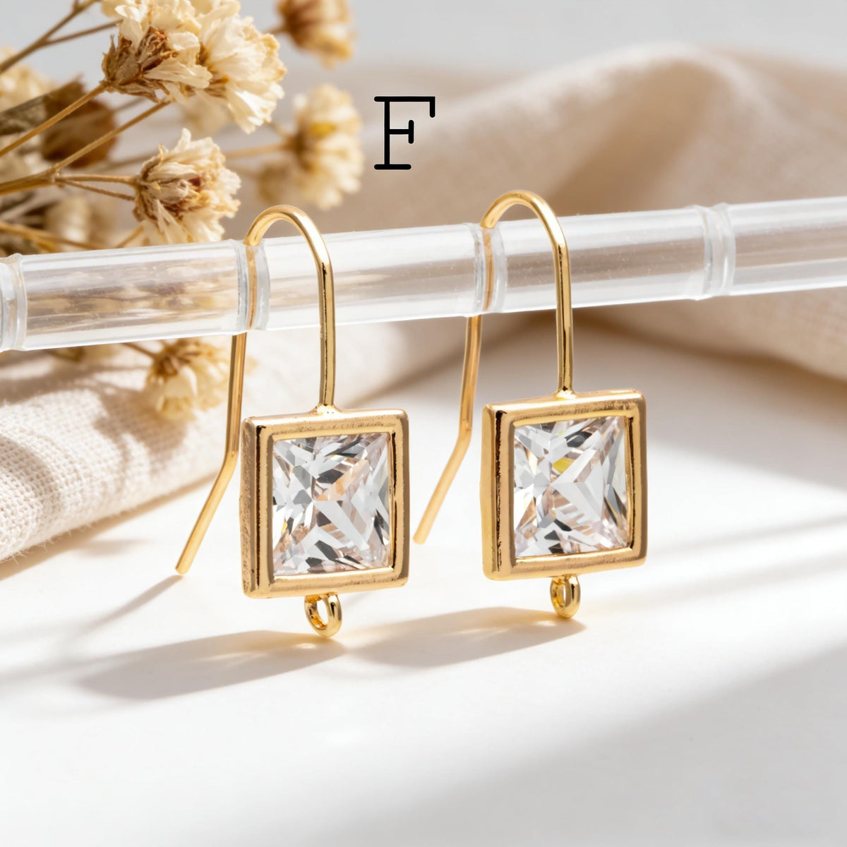 10pcs CZ Pave Earring Hooks with Loop, 18K Real Gold Plated Brass, Geometric Earwires (GB-1125)