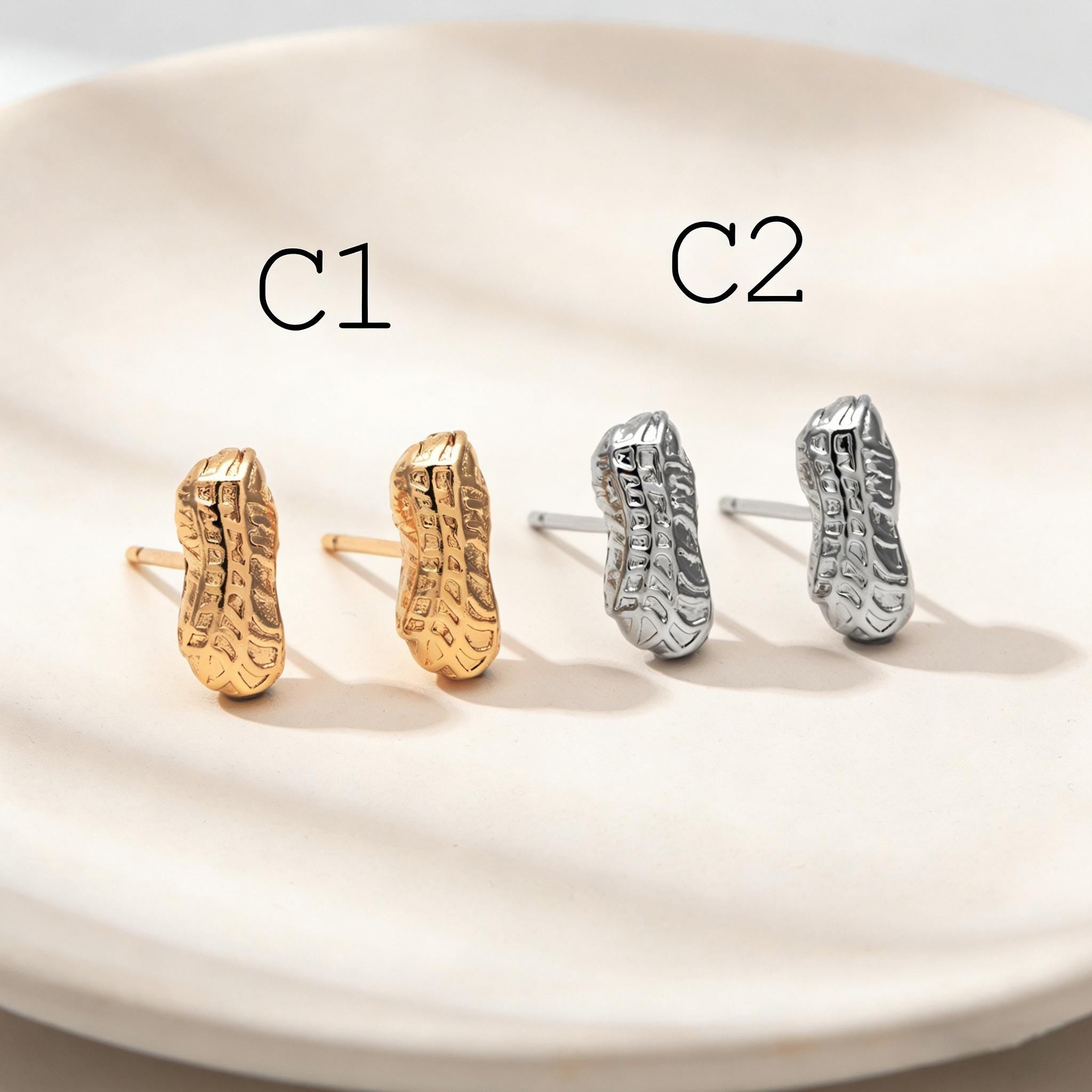 10pcs Gold/ Silver Nut Charms Earrings, 18K Real Gold/ Rhodium Plated Brass, Dainty Stud Earring (#GB-4685)
