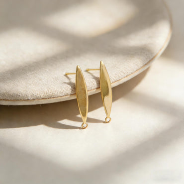 10pcs Gold Bar Ear Posts 24x4mm, 18K Gold plated Leaf Ear Posts, Stud Earring Components (GB-631)