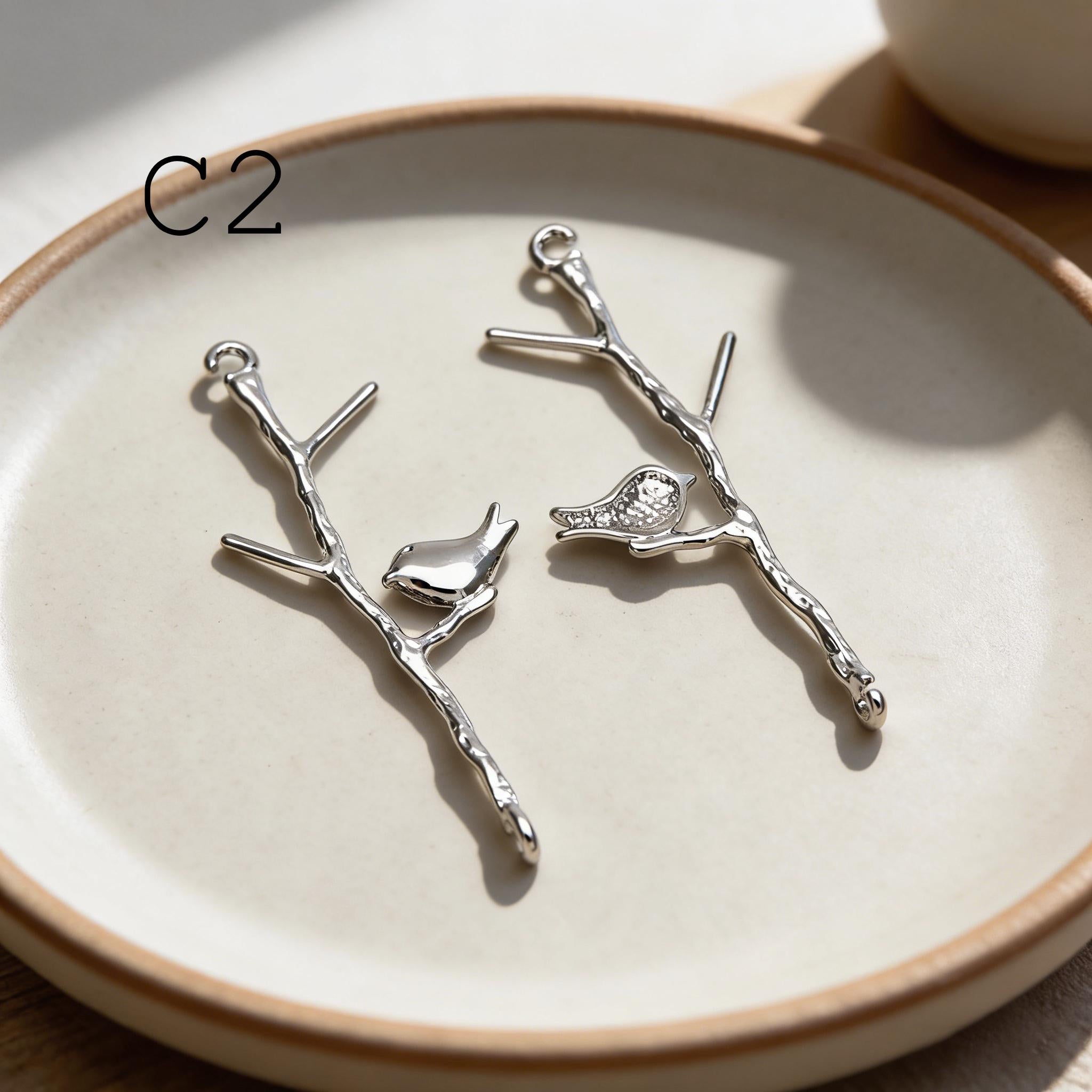 10pcs Gold/ Silver Tone Branch Connectors , Real Gold/ Rhodium plated Brass, Branch Pendants with Two Loops (GB-3622)