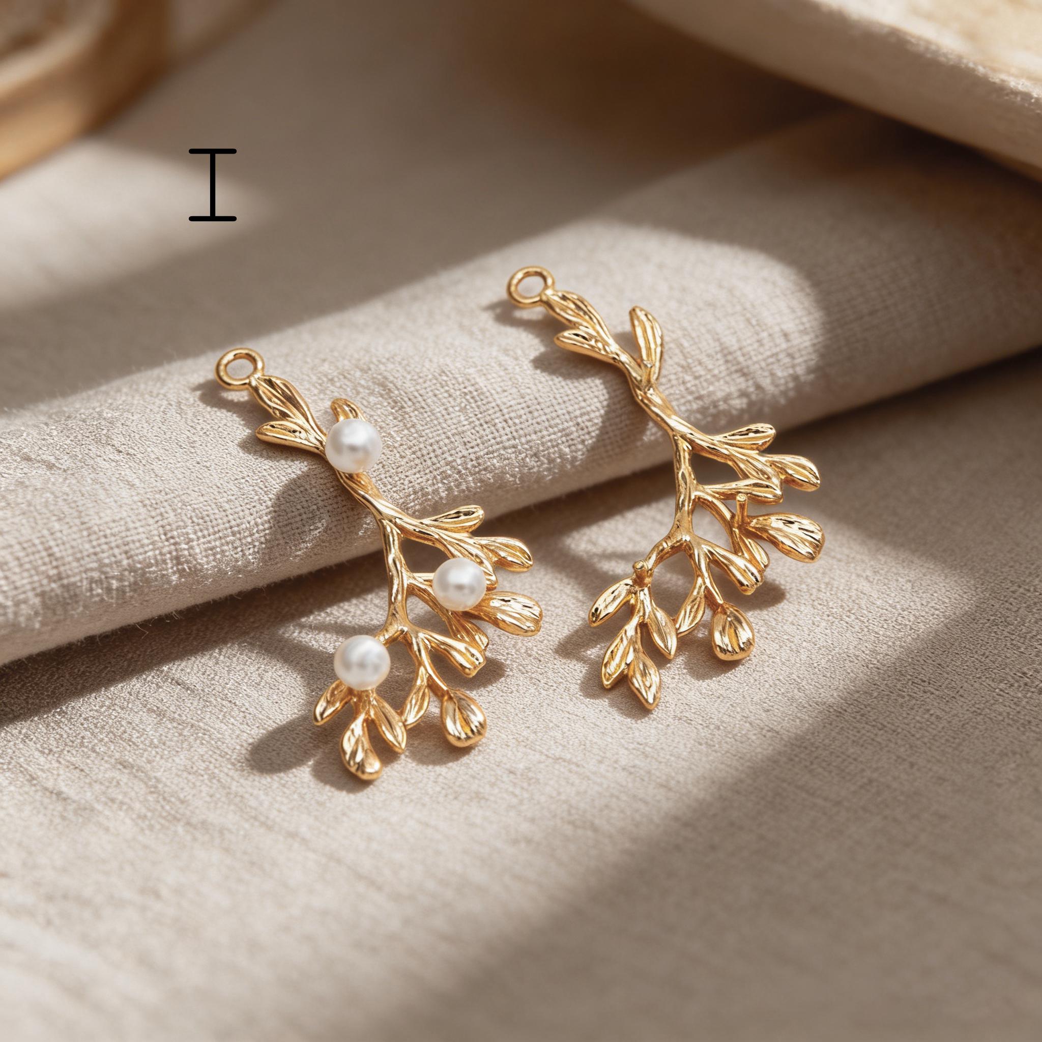 10pcs Gold/ Silver Tone Branch Connectors , Real Gold/ Rhodium plated Brass, Branch Pendants with Two Loops (GB-3622)