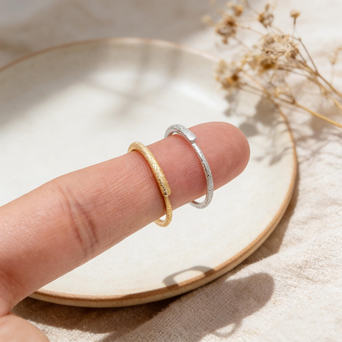 Stardust Sterling Silver Finger Ring, Gold/ Silver Adjustable Minimalist Ring (#CY-059)/ 1 piece