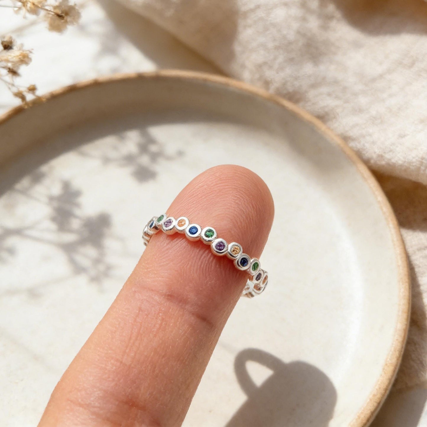 Sterling Silver Finger Ring, CZ Pave Adjustable Rainbow Ring (#CY-062)/ 1 piece