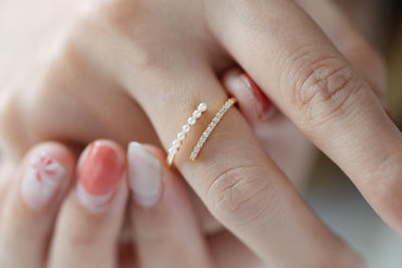 4pcs CZ Pave Finger Ring, Faux Pearl Ring, Gold/ Rhodium plated Brass, Gift for Her, Dainty Ring, Adjustable Ring (#JZ-016-A)