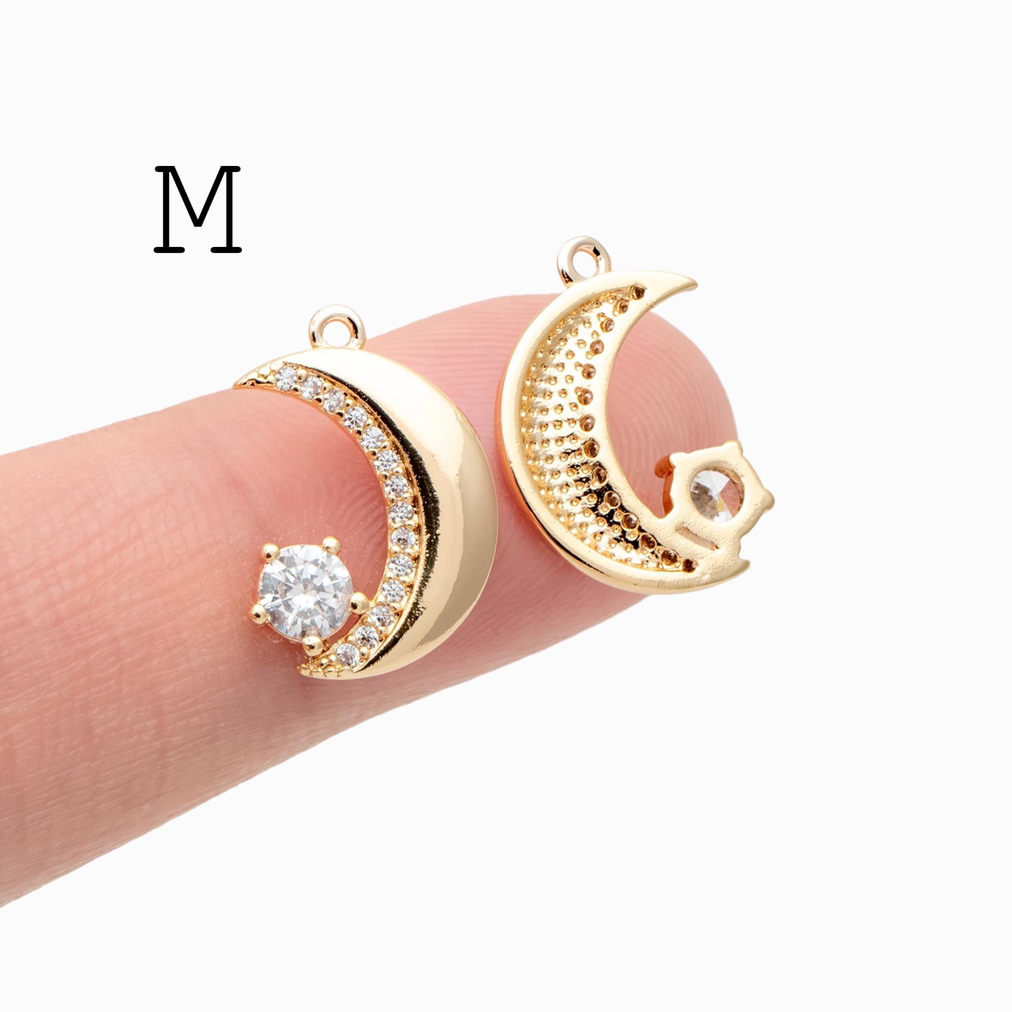 4pcs CZ pave Gold/ Silver Moon Star Charms, 18K Gold/ Rhodium plated Brass Moon Pendants (GB-2433)