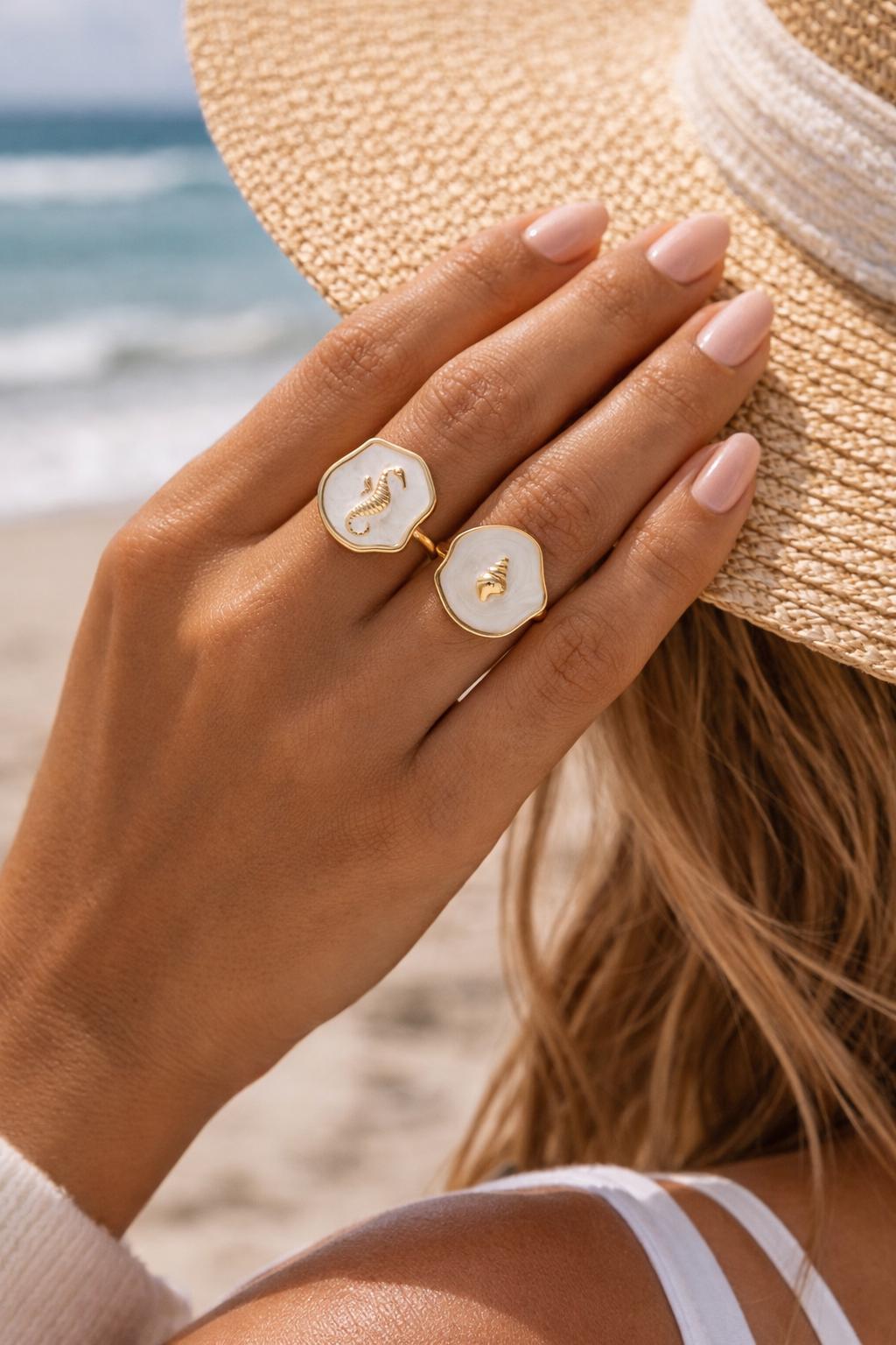 4pcs Gold/ Silver Tone Enamel Ocean Ring, Dainty Rings, Adjustable Ring, Open Band Statement Ring (#JZ-032)