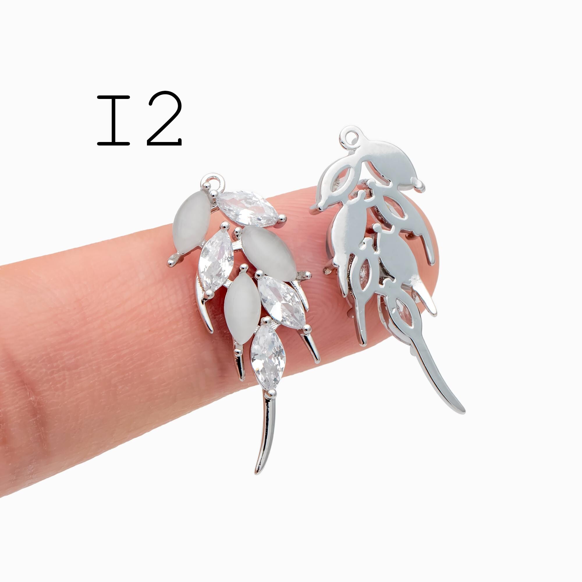4pcs CZ pave Gold/ Silver Tone Leaf Charms, Leaf Pendants, Earring Findings, Jewelry Making, Jewelry Supplies (GB-3037)