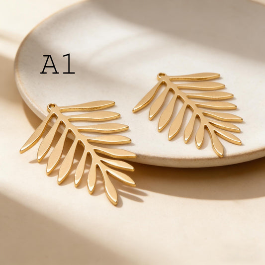 10pcs Gold/ Silver Tone Leaf Charm Pendants, Gold/ Rhodium plated Brass, Lead Nickel Free (GB-3057)