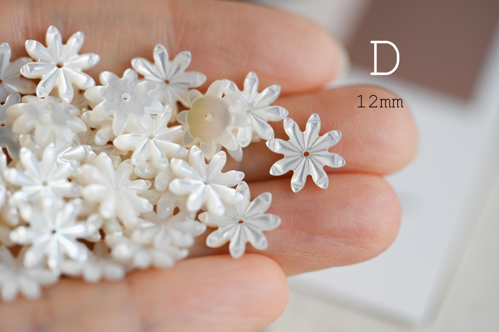 10pcs Shell Flower Cabochons for Jewelry Making, Carved Mother of Pearl Flowers, Bridal Hair Accessories DIY Supplies (BK-001)