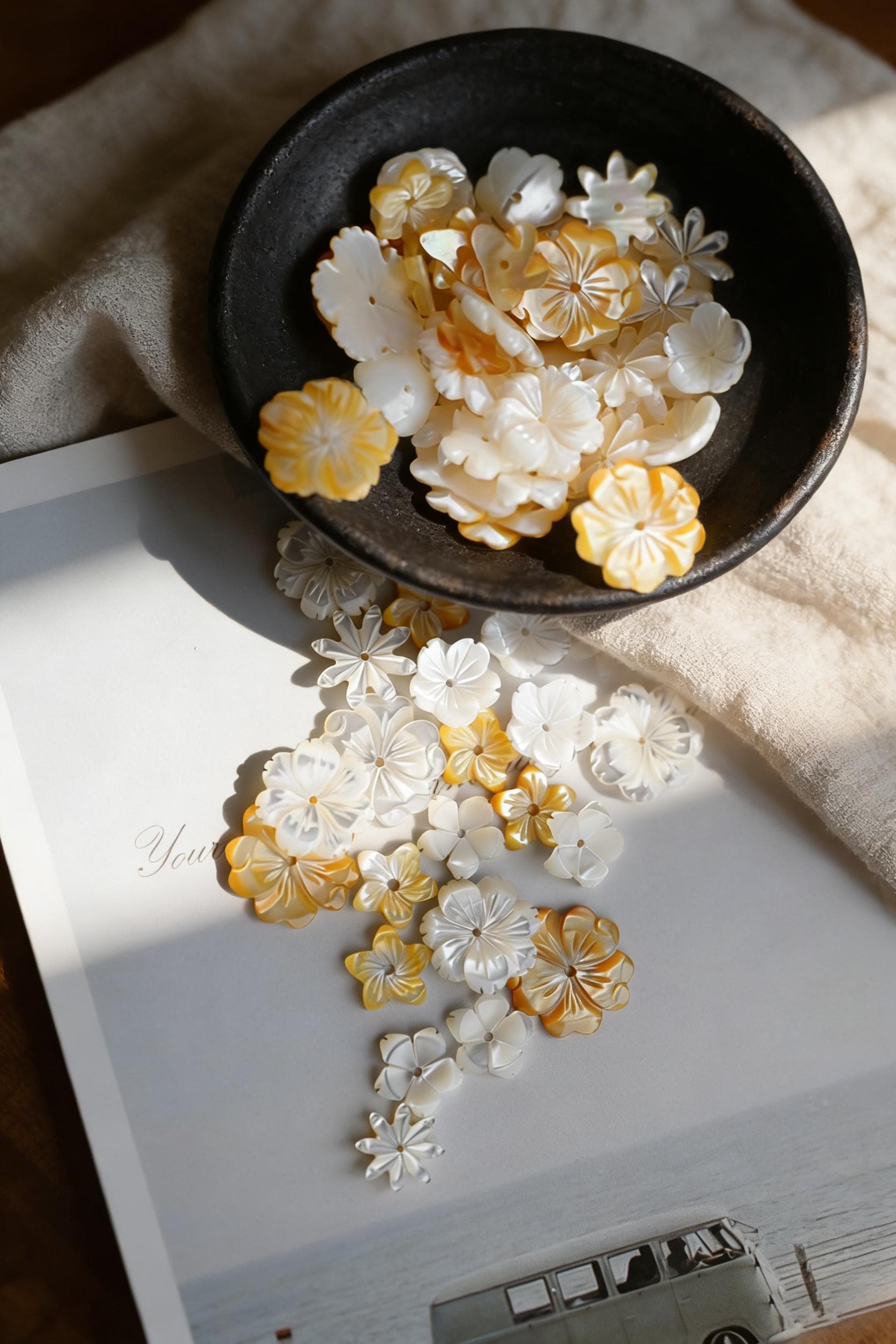 10pcs Shell Flower Cabochons for Jewelry Making, Carved Mother of Pearl Flowers, Bridal Hair Accessories DIY Supplies (BK-001)