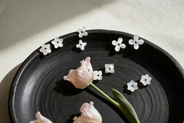 10pcs Mini Shell Flower Beads 6mm, Mother of Pearl Tiny Floral Cabochons, Bridal DIY Accessories Bulk (BK-002)