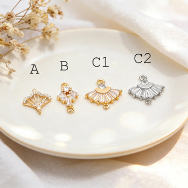 4pcs CZ Pave Gold Fan Shaped Connectors , Earring Findings, Jewelry Making, Diy Material, Jewelry Supplies (GB-2005)