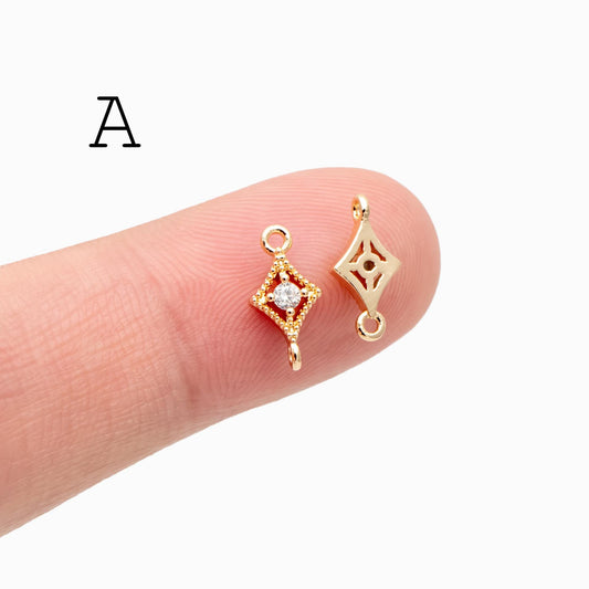 4pcs CZ Pave Gold Geometric Charm Connector, Real Gold plated Brass, Dainty Earring Connector (GB-2535)