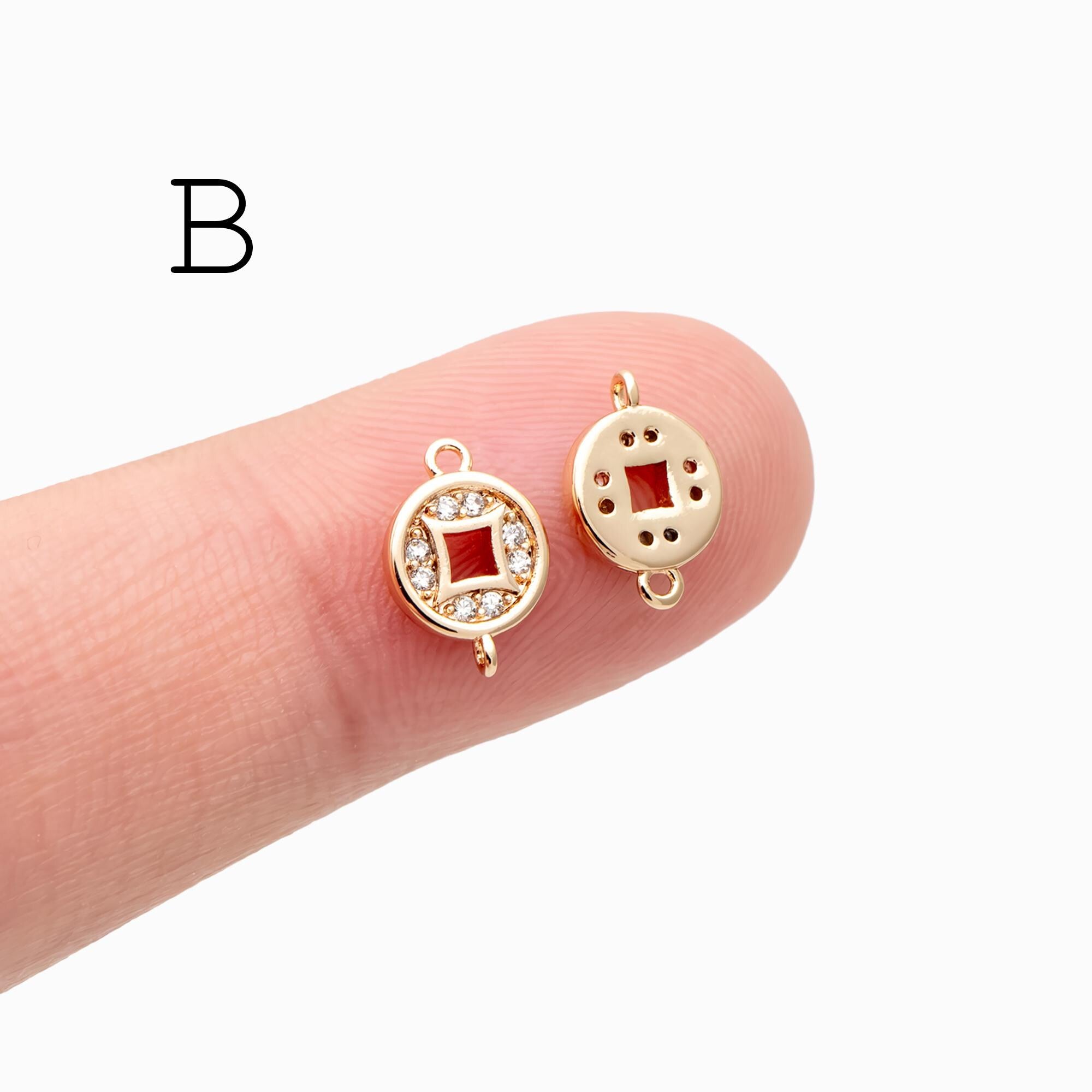 4pcs CZ Pave Gold Geometric Charm Connector, Real Gold plated Brass, Dainty Earring Connector (GB-2535)