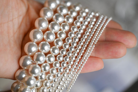 Quality Glass Pearl Beads, Ivory White Crystal Pearls 2-12mm Round, Full Strand 16 Inches (GM-051)