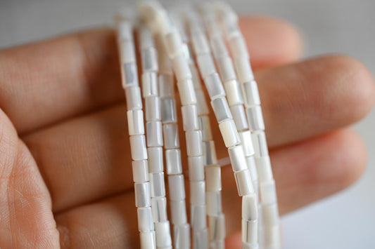 1 full strand, MOP Shell Stick beads, White Mother of Pearl Tube, Top Drilled Through, Multi Size -(BK-010)