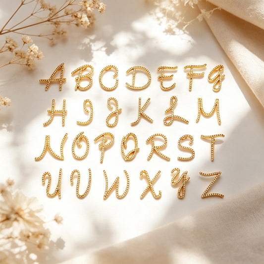 CZ Pave Gold Alphabet Pendants, 18K Gold plated Brass, Personalized Initial Charms, English Letter in Cursive, You Choose Letter (GB-1140)