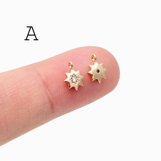 10pcs CZ Pave Gold/ Silver Sun Charm , 18K Gold/ Rhodium plated Brass, Sun Pendants (GB-1658)