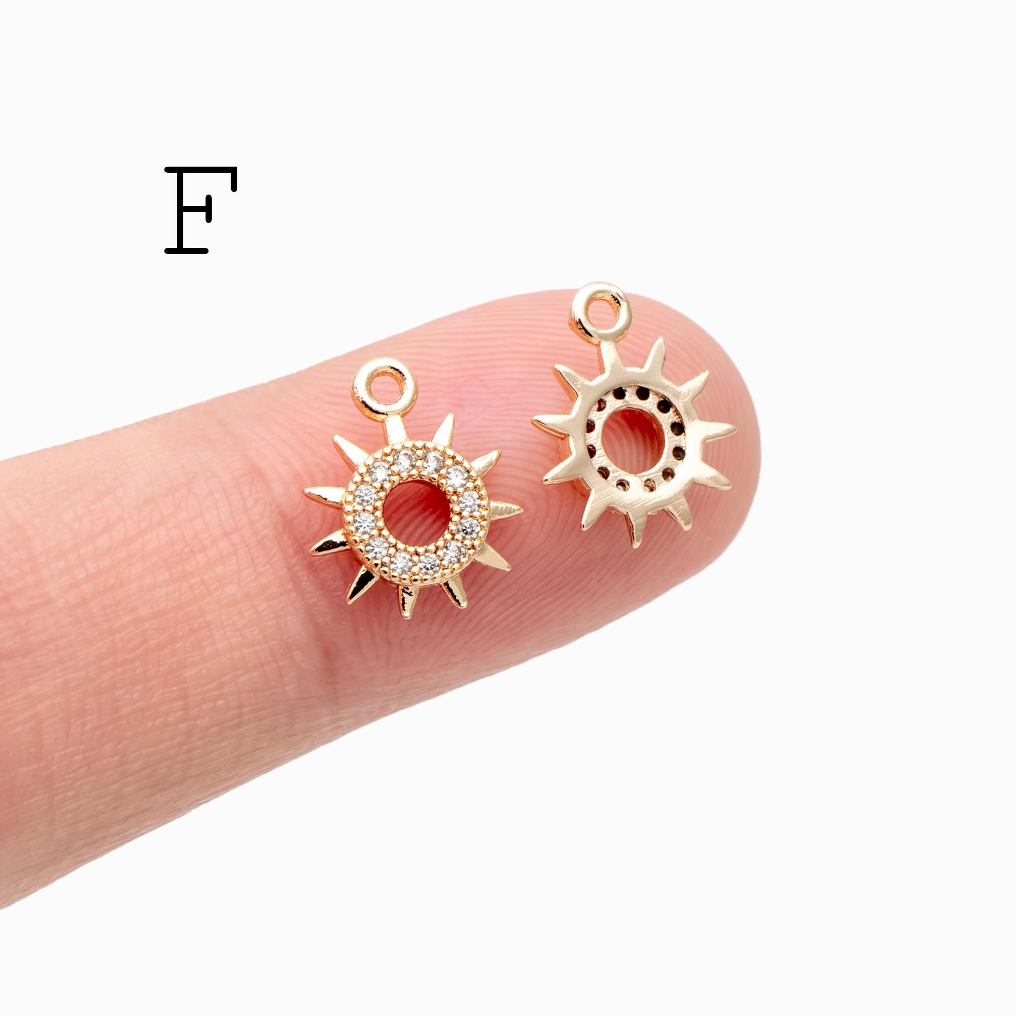 10pcs CZ Pave Gold/ Silver Sun Charm , 18K Gold/ Rhodium plated Brass, Sun Pendants (GB-1658)
