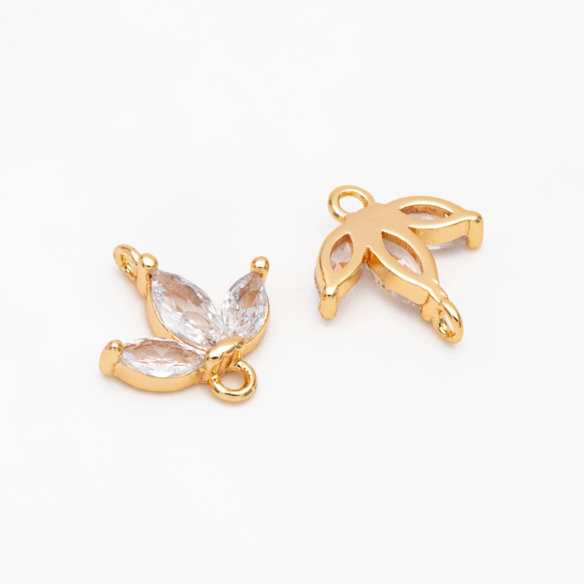 10pcs CZ Pave Flower Connector, 18K Gold plated Brass, Leaf Connector Charms (GB-3670-B)