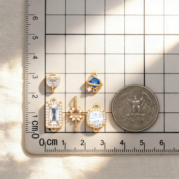 4pcs CZ pave Gold Geometric Charms, 18K Gold/ Rhodium plated Brass Geometric Connectors (GB-3231)