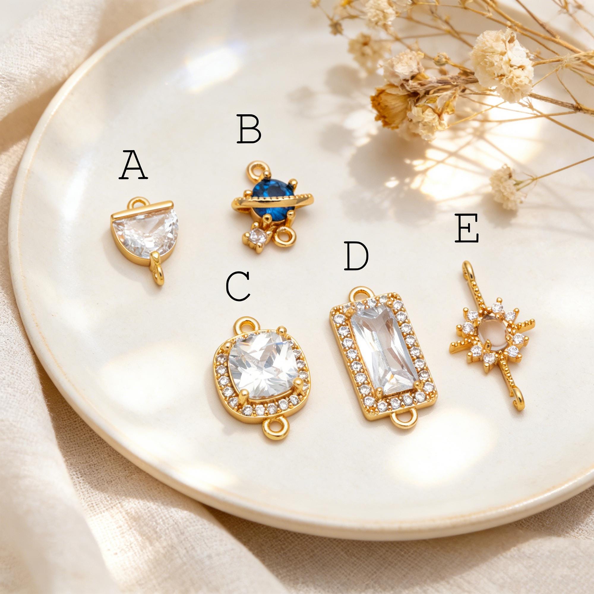 4pcs CZ pave Gold Geometric Charms, 18K Gold/ Rhodium plated Brass Geometric Connectors (GB-3231)