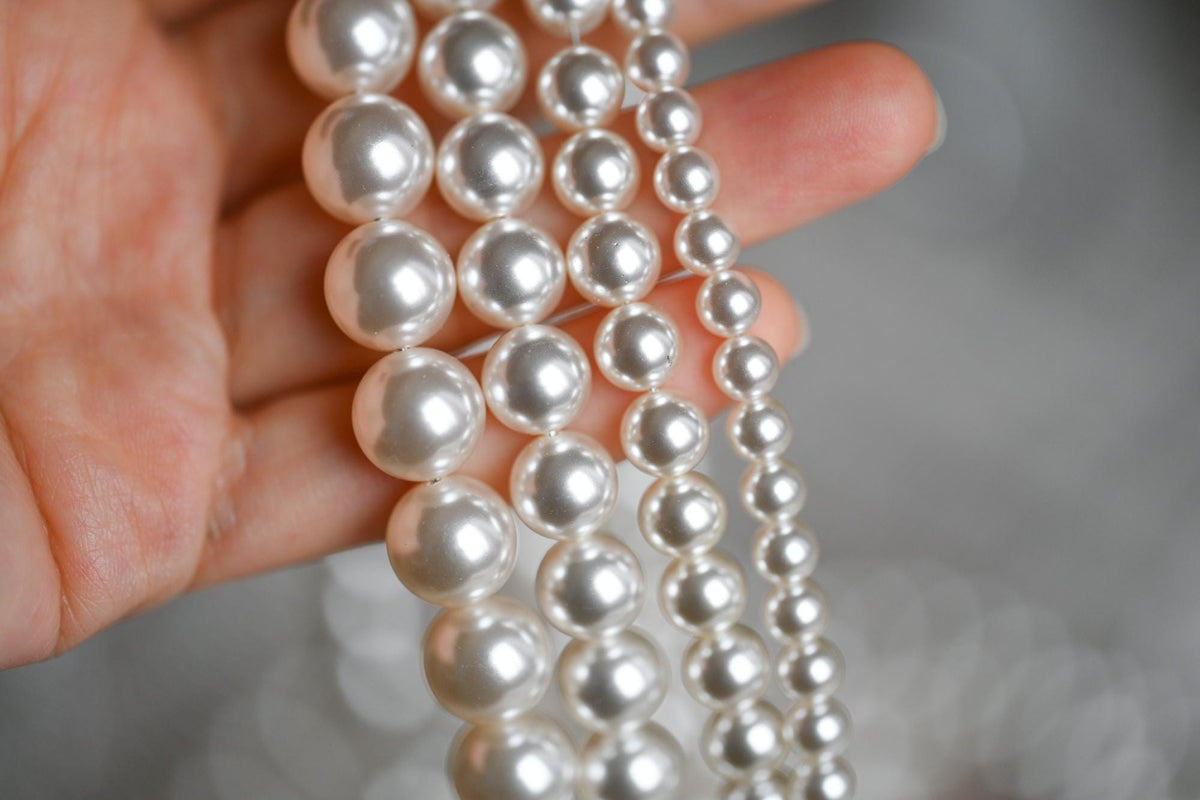 Quality Glass Pearl Beads, Ivory White Crystal Pearls 2-12mm Round, Full Strand 16 Inches (GM-051)