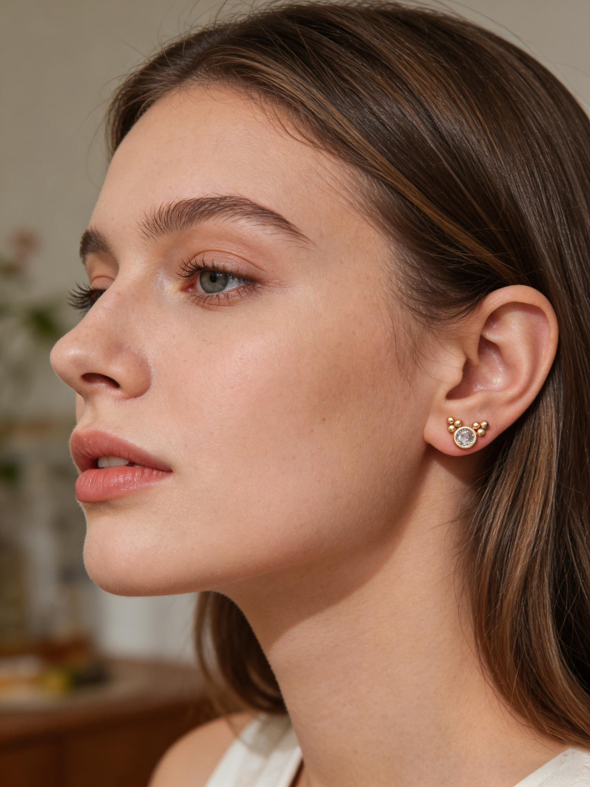 10pcs CZ Pave Geometric Earrings , Gold Plated Brass Dainty Stud Earrings (GB-3526)