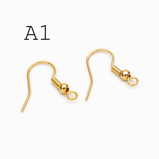 20pcs Gold/ Silver Earring Hooks, Real Gold/ Rhodium Plated Brass, Simple Earwires (GB-025)