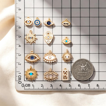 4pcs Gold plated Evil Eye Charms, CZ Pave Eye Pendants, 18K Gold plated Brass, Mystic Eye Jewelry Findings Supplies (GB-1819)