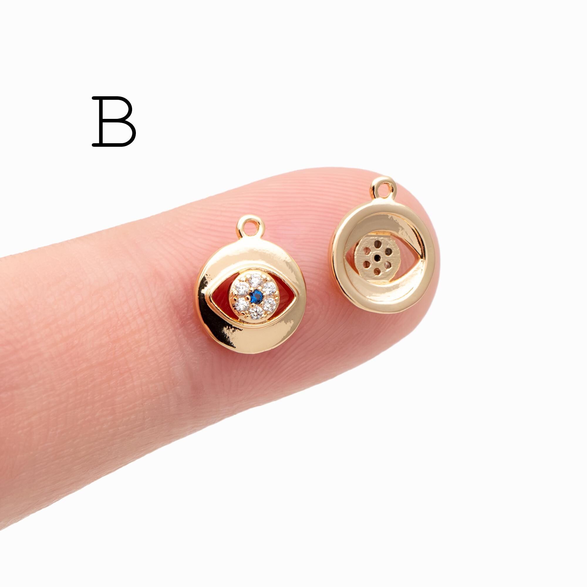 4pcs Gold plated Evil Eye Charms, CZ Pave Eye Pendants, 18K Gold plated Brass, Mystic Eye Jewelry Findings Supplies (GB-1819)