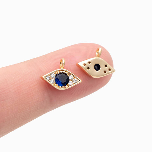 4pcs CZ Pave Blue Evil Eye Charm 12x9mm, Real Gold plated Brass Eye Charm (GB-1819-L)