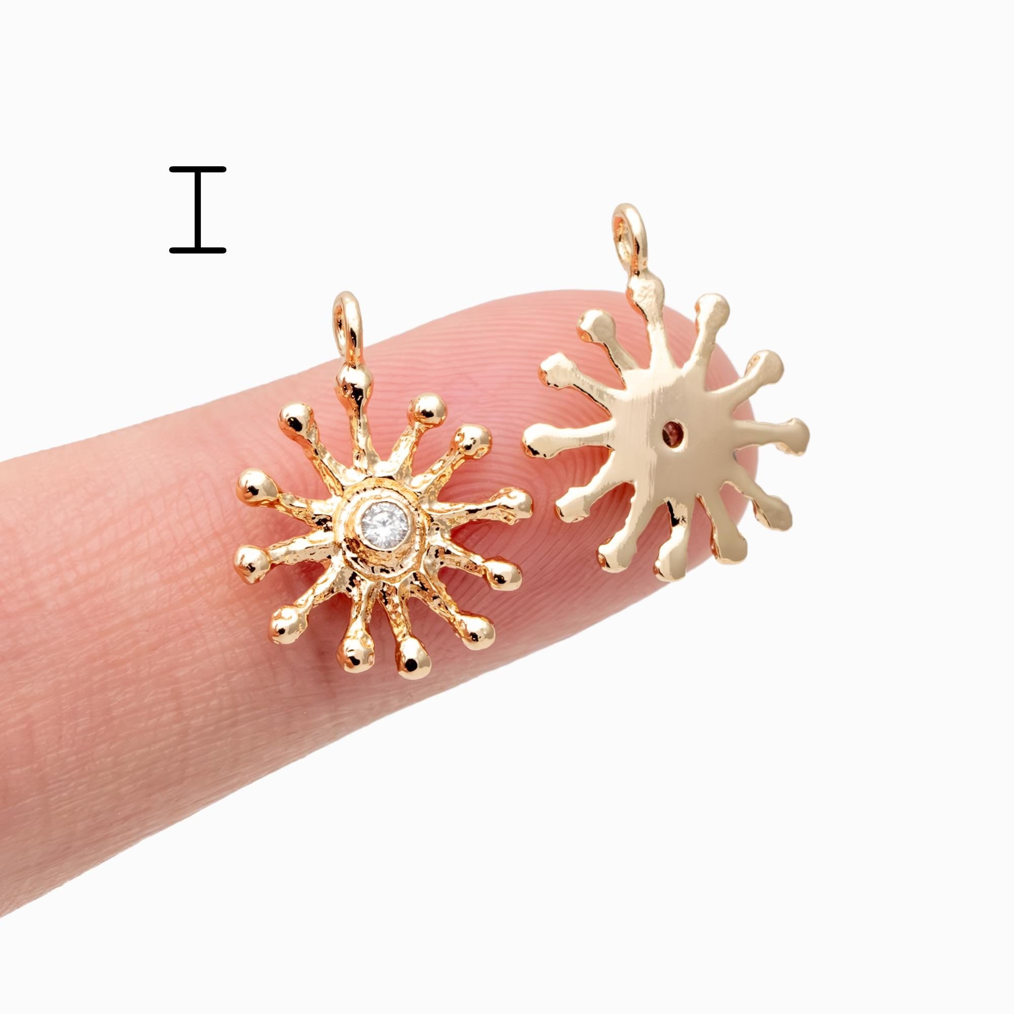 10pcs CZ Pave Gold/ Silver Sun Charm , 18K Gold/ Rhodium plated Brass, Sun Pendants (GB-1658)