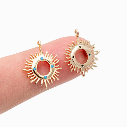 10pcs Gold Plated CZ Pave Sun Charm, Turquoise blue Zircon Charms, CZ Sun Charm (GB-1658-J)