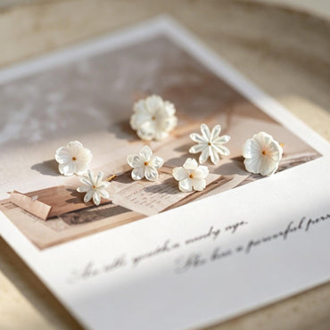 White Shell Flower Earrings, Minimalist Studs, Handmade Jewelry, Floral Earrings for Women (BK-036)