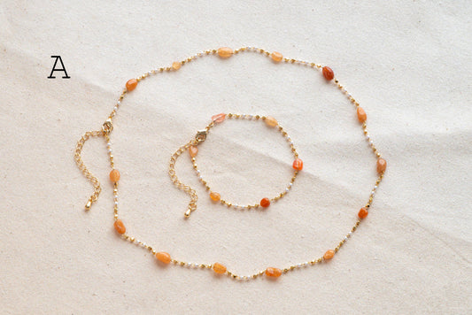 Natural Gemstone faux Pearl Chain Bracelet Necklace Anklet, Gold Beaded Jewelry, Minimalist Layering Chain, Jewelry Supplies (#LK-625)