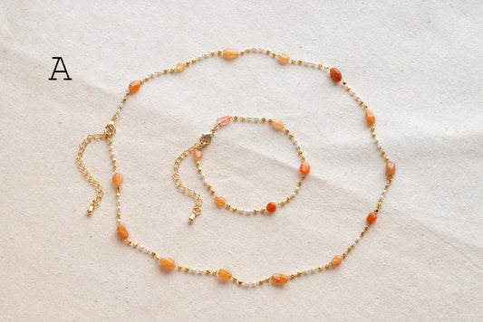 Natural Gemstone faux Pearl Chain Bracelet Necklace Anklet, Gold Beaded Jewelry, Minimalist Layering Chain, Jewelry Supplies (#LK-625)
