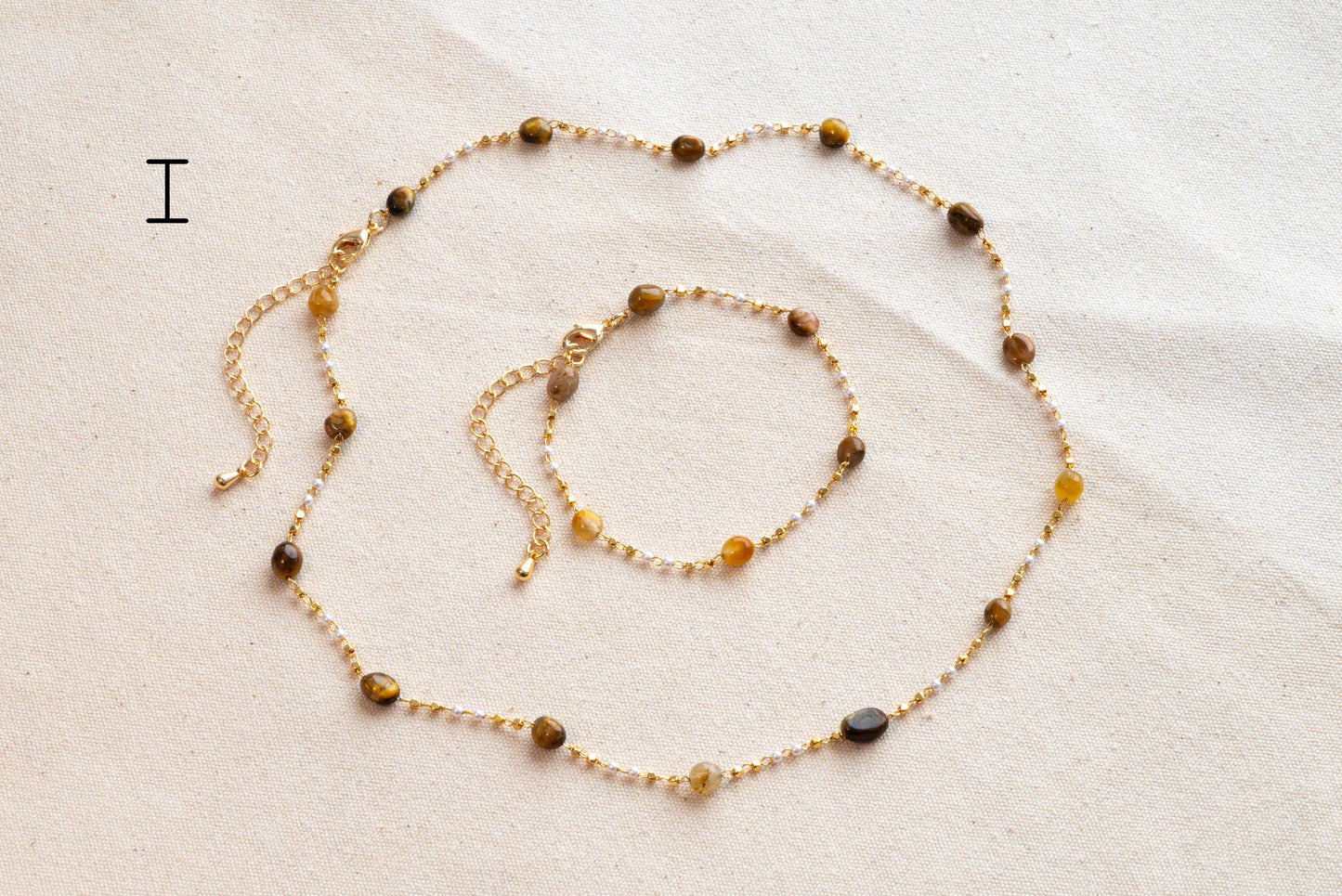 Natural Gemstone faux Pearl Chain Bracelet Necklace Anklet, Gold Beaded Jewelry, Minimalist Layering Chain, Jewelry Supplies (#LK-625)